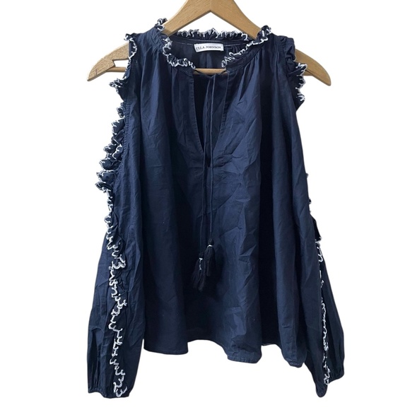 ULLA JOHNSON Sz 2 Amandine Cold Shoulder Cotton Poplin Navy Blue Blouse Top EUC - Picture 3 of 7
